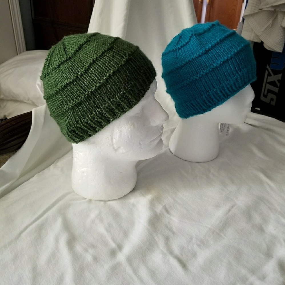 Dark Green and Teal Ridged Beanie